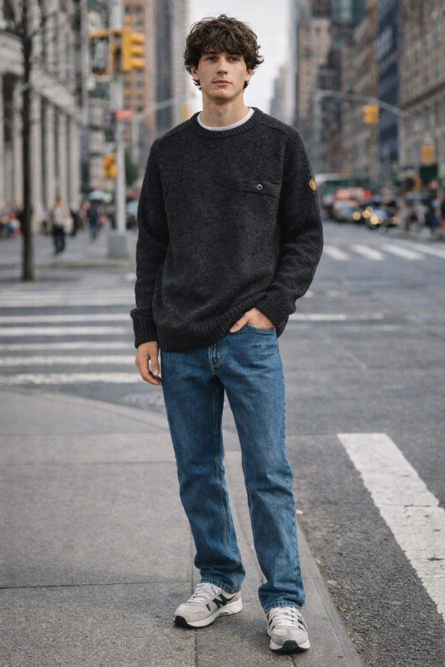 Fjallraven Men's Small Black Lada Round Neck Pullover Wool Blend Sweater OS27-9